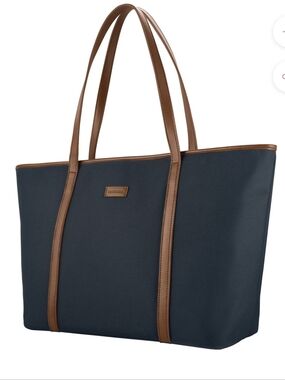 Chiceco Large Black Nylon Tote Bag, Brown Straps, 20"×12"×6", NEAR NEW